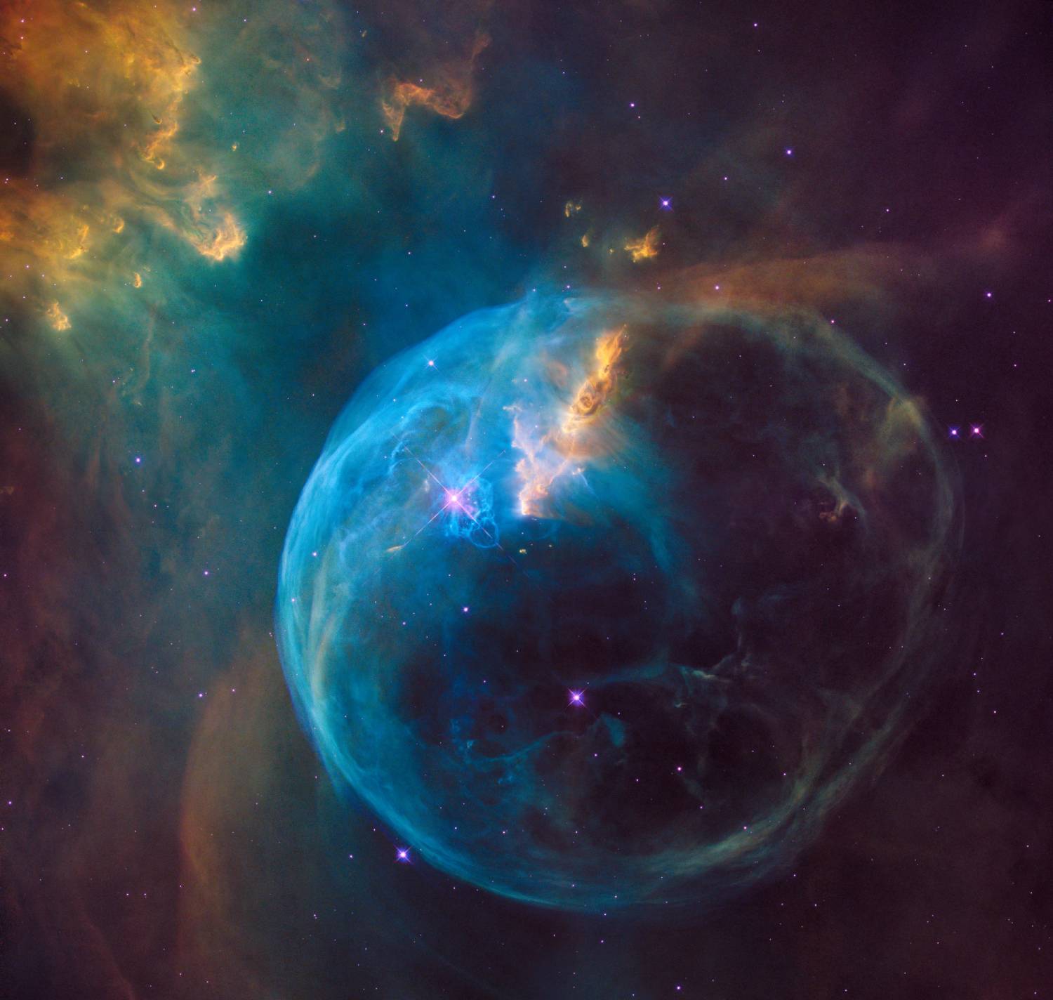 A large blue space bubble in outer space