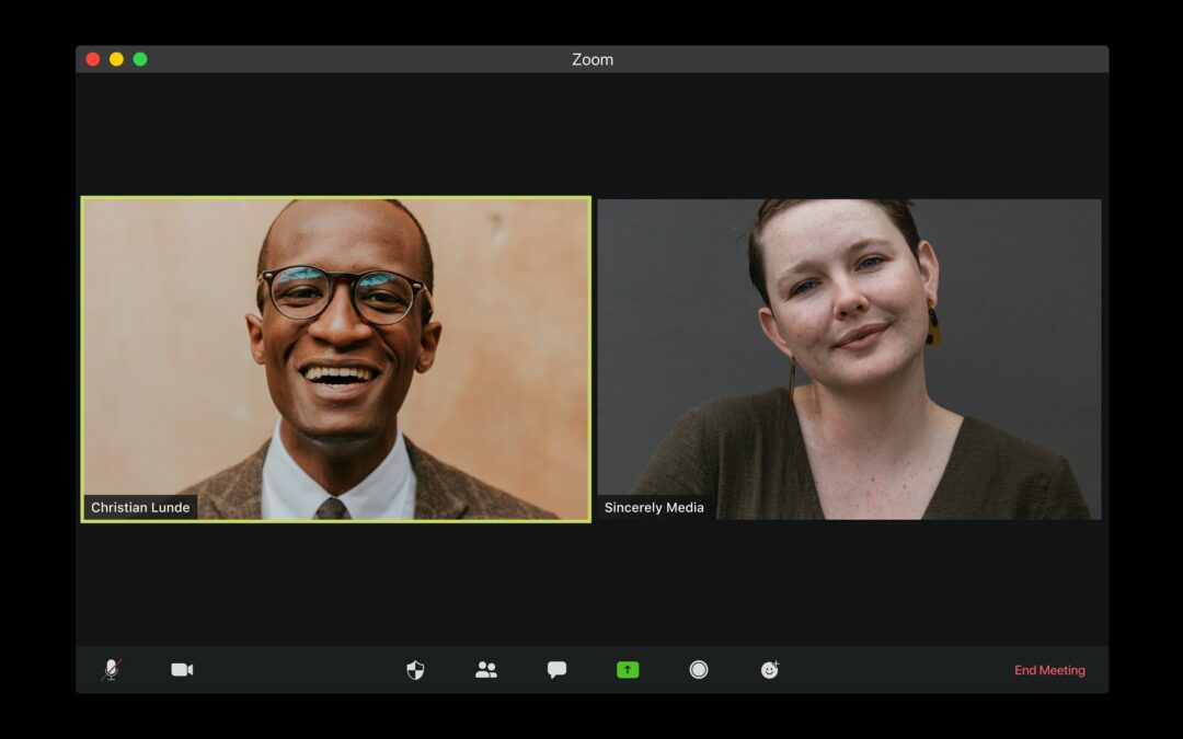 woman and man in zoom televideo interview