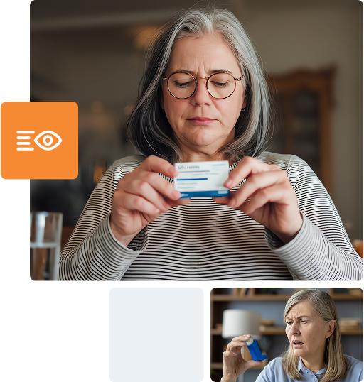 Two pictures of women looking at medical devices